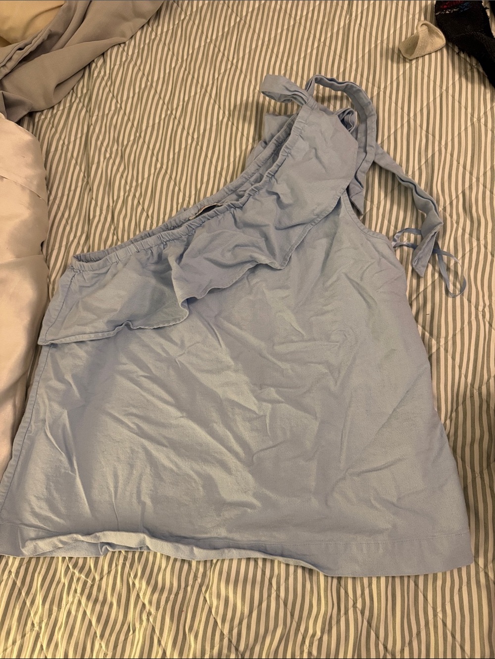Light Blue One-Shoulder Ruffle Women's shirt